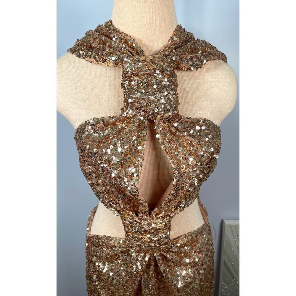NWT Bronx and Banco SOL Elegant Gold Sequin Evening Gown - Picture 11 of 15